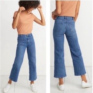 Marine Layer Wide Leg Crop High Rise Blue Denim Jeans Front Patch Pockets 28